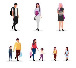 Back to school flat vector illustrations set