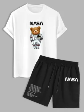 Bear Pattern T Shirt And Sweat Shorts