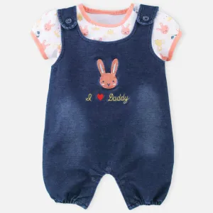 Blue Denim Dungaree Romper With White T-Shirt