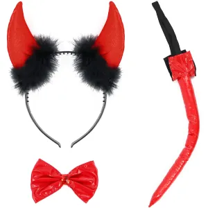 Devil Costume Accessory Set - Demon Costume Accessories Kit Includes Horns, Bowtie and Tail