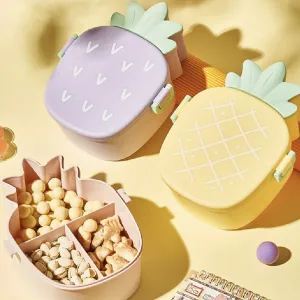 Kids Lunch Box Cute Pineapple Shaped Bento Box with Fork Spoon Snack Candy Container Microwave Portable Office Lunch Box (1 Pc / With Spoon, Fork & Color Box)