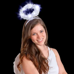 Light Up Angel Halo - White Feather Fluffy LED Halo Headband Accessories for Angel Costumes for Adults and Kids