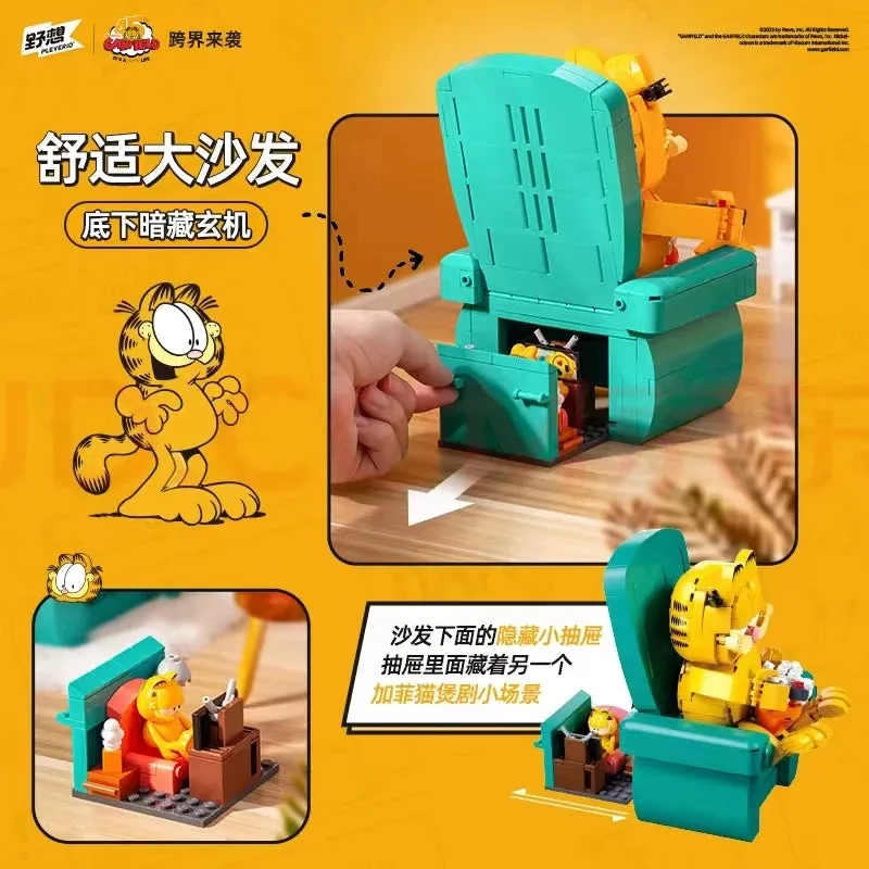 MOC NON  2024 Garfield Building Blocks Classic Anime The Garfield Show Cartoon Cat Model Bricks Assembly Toys