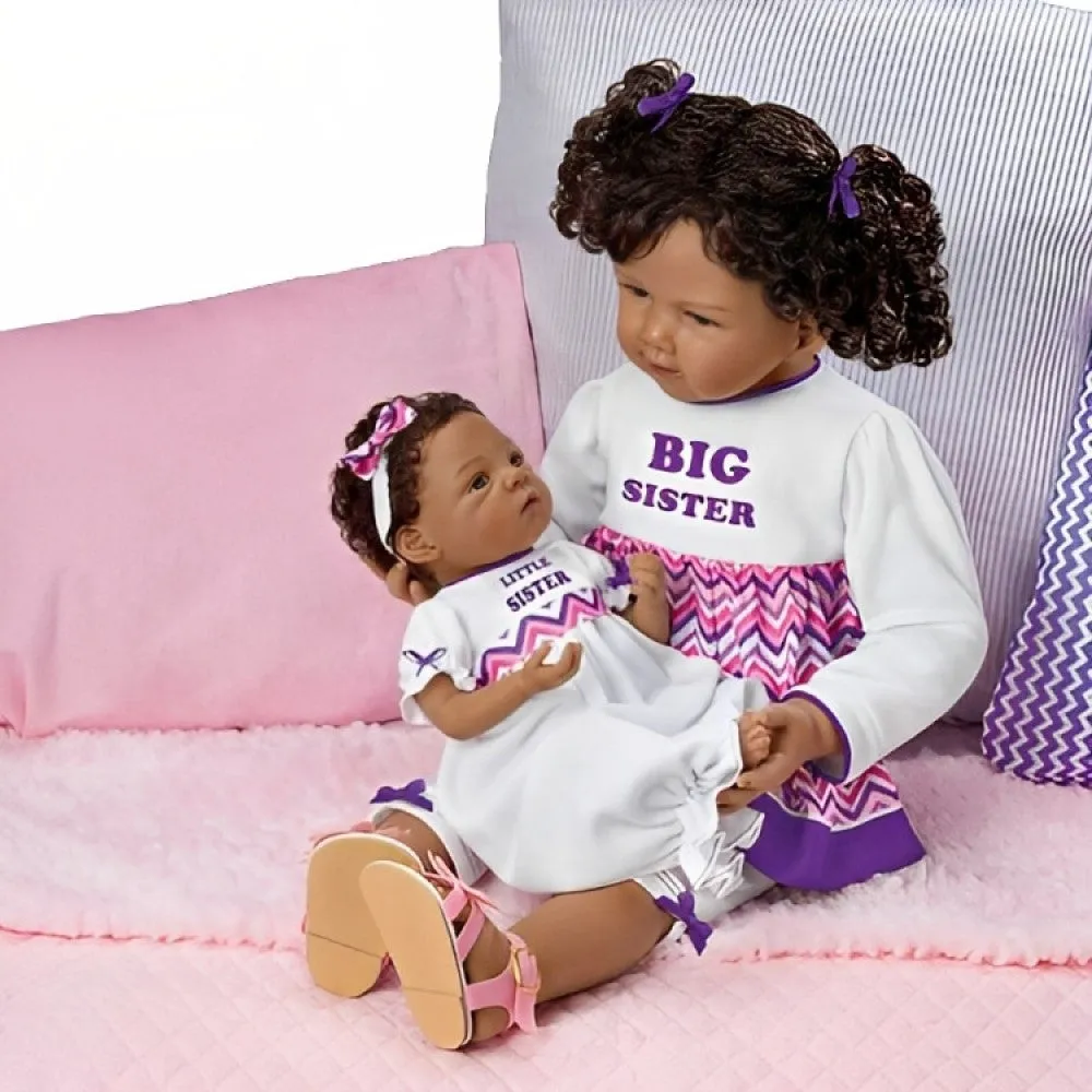 The Ashton - Drake Galleries A Sister's Love Child And Baby So Truly Real® Lifelike With RealTouch® Vinyl Skin African American Wear Hand-Finished Outfits Poseable Doll Set by Waltraud Hanl 24-inches