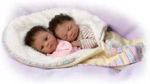 The Ashton - Drake Galleries Jayda and Jayden Lifelike So Truly Real® African American Black Baby Twin Dolls Poseable in Bunting with Soft RealTouch® Vinyl Skin by Doll Artist Waltraud Hanl 13"-Inches