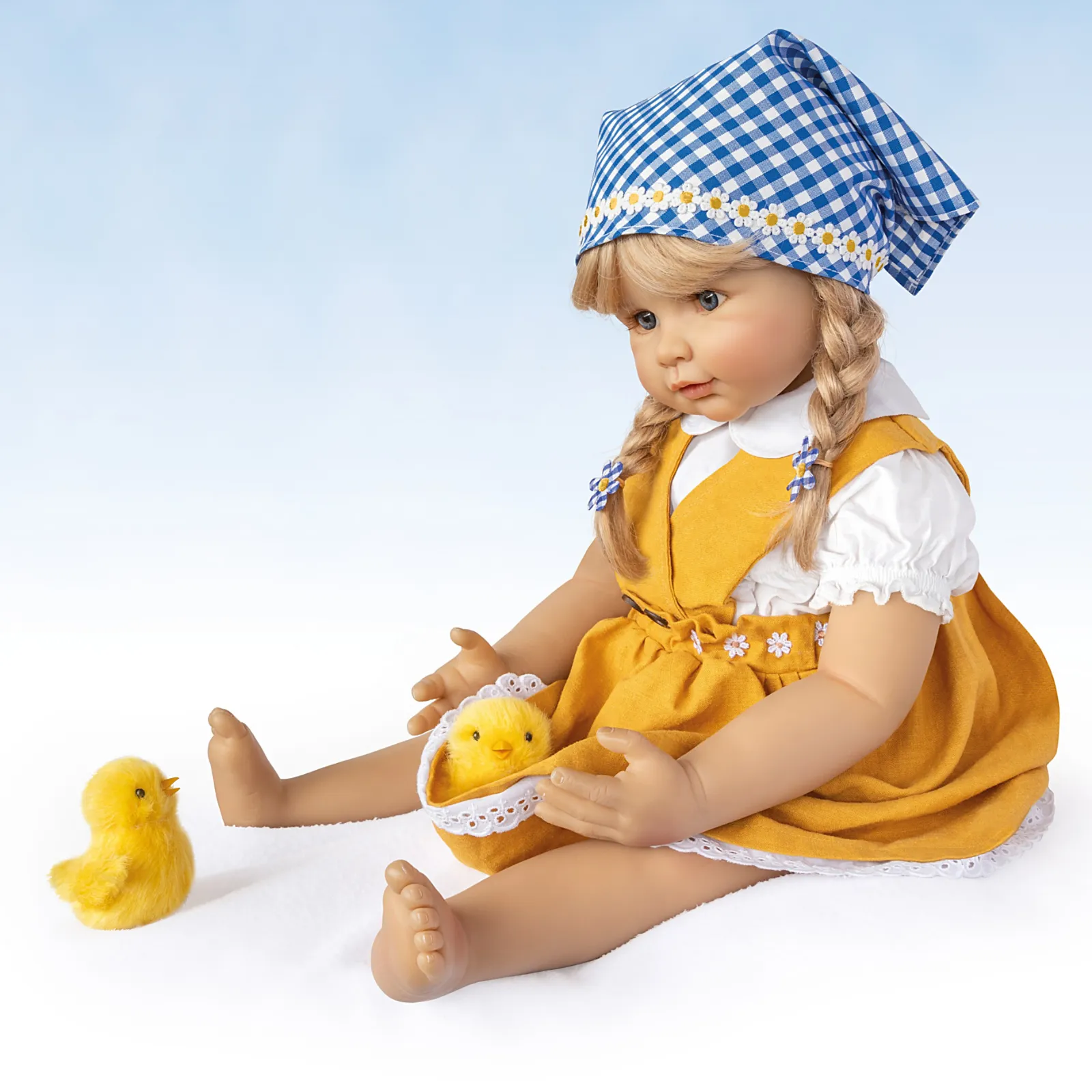 The Ashton - Drake Galleries "Emma With Chicks" Child Doll And Plush Chicks Set So Truly Real® Poseable & Handcrafted of RealTouch® Vinyl Child Doll by Monika Gerdes 24-inches